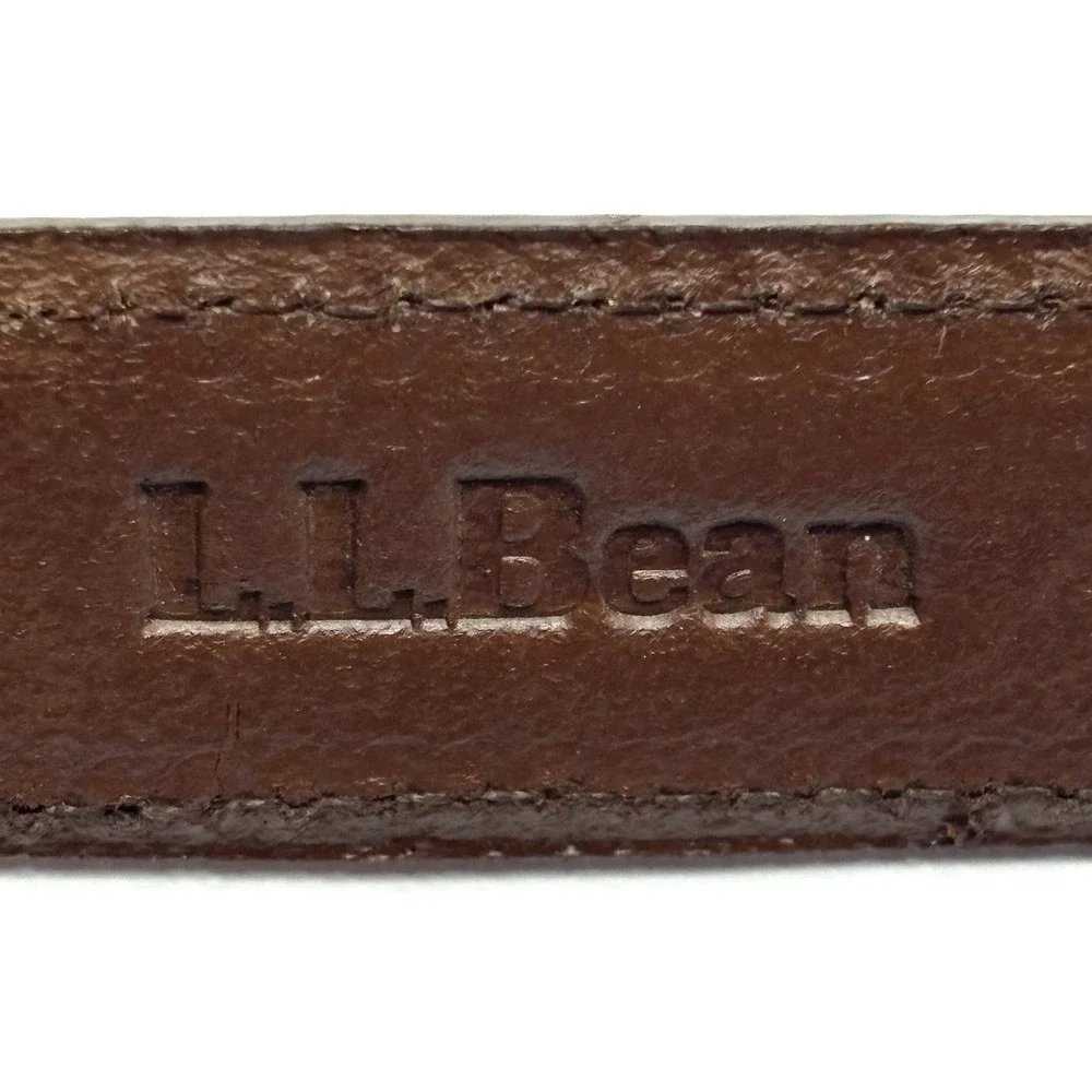 LL Bean Belt Men's 38 Brown Pebbled Leather Brass Buckle Lobsters Preppy Casual